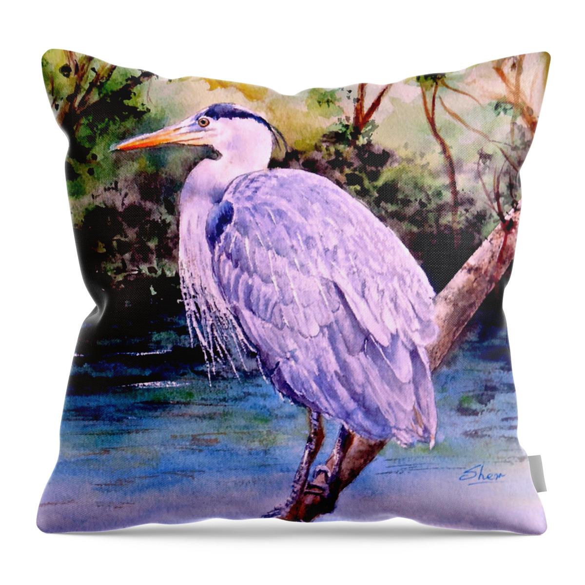 Watercolour Painting Throw Pillow featuring the painting On the Lookout by Sher Nasser
