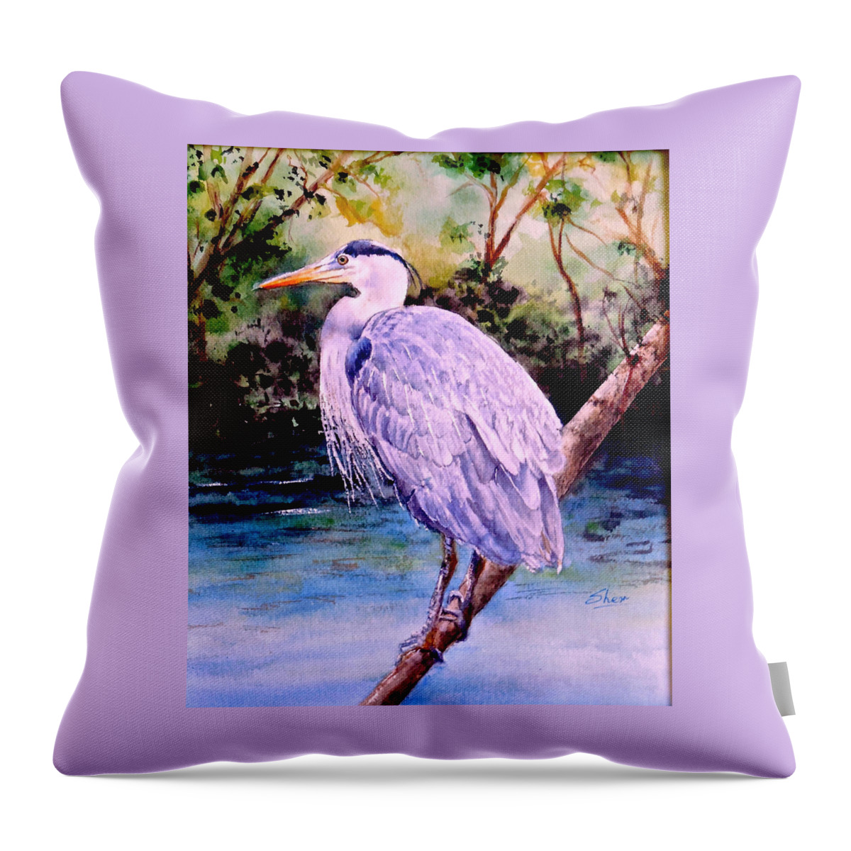 Watercolour Painting Throw Pillow featuring the painting On the Lookout by Sher Nasser