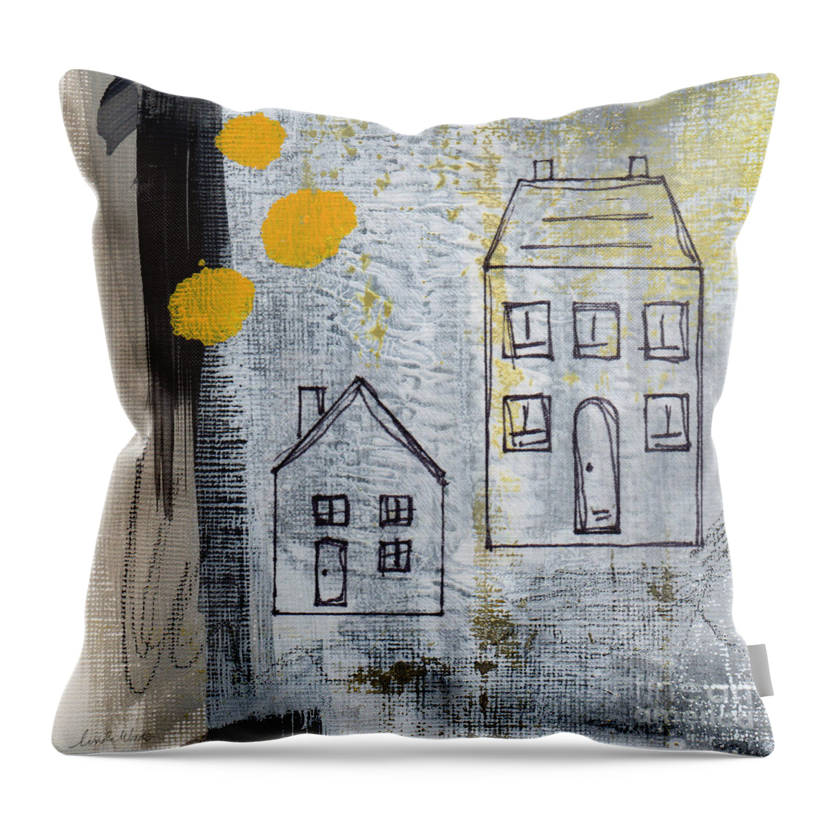 Abstract Throw Pillow featuring the painting On The Same Street by Linda Woods