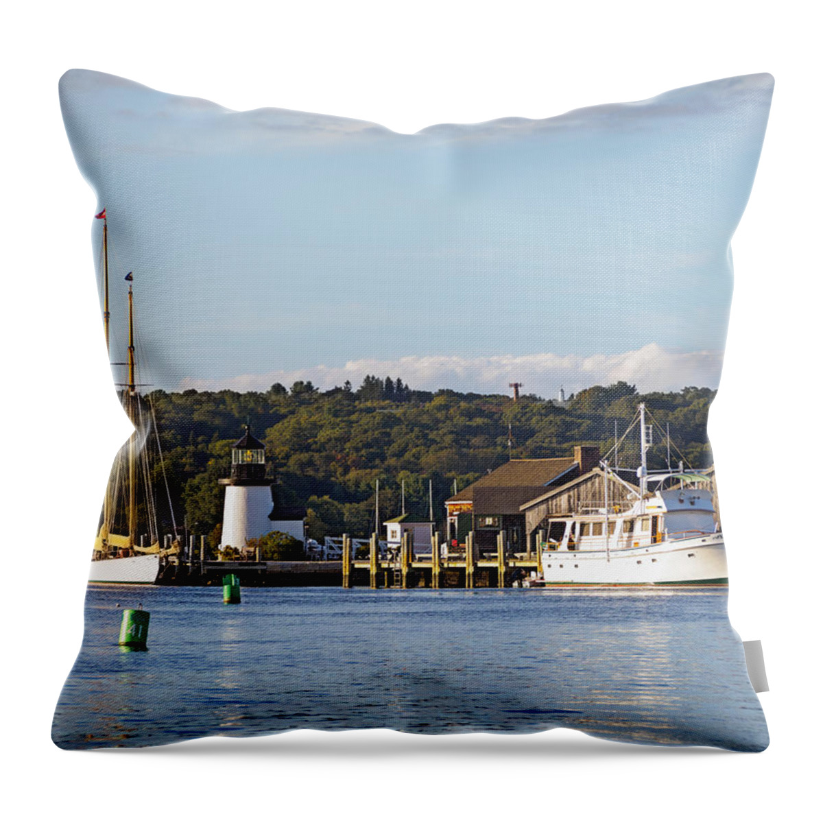 Lighthouse Throw Pillow featuring the photograph On the Waterfront Mystic CT by Marianne Campolongo