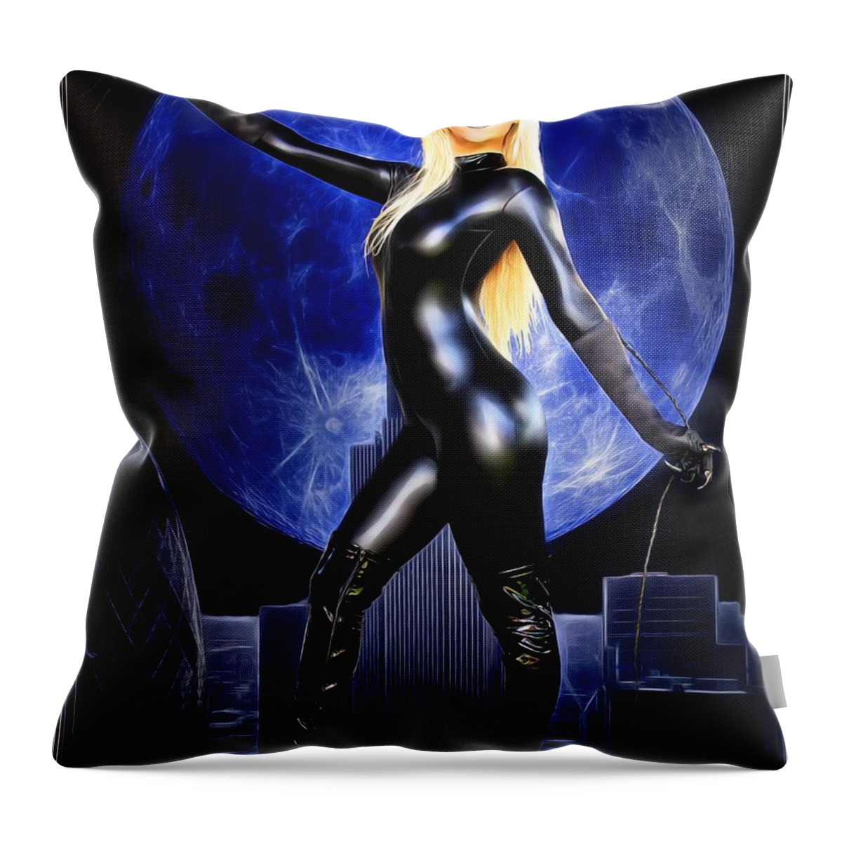 Fantasy Throw Pillow featuring the painting Once In A Blue Moon by Jon Volden