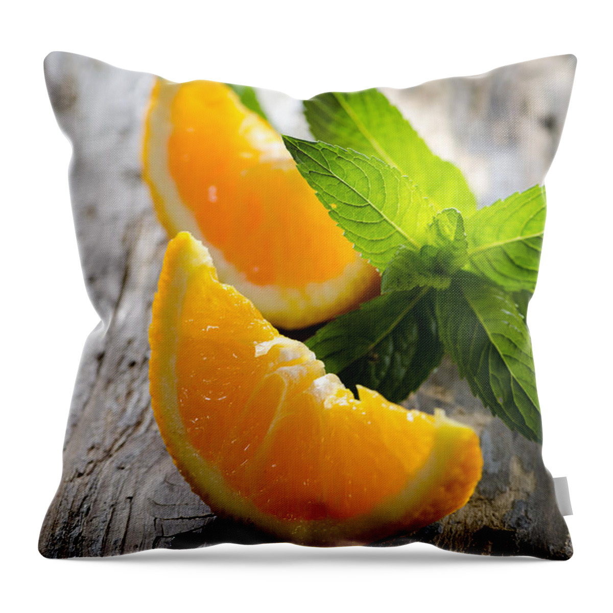 Orange Throw Pillow featuring the photograph Orange and mint by Jelena Jovanovic