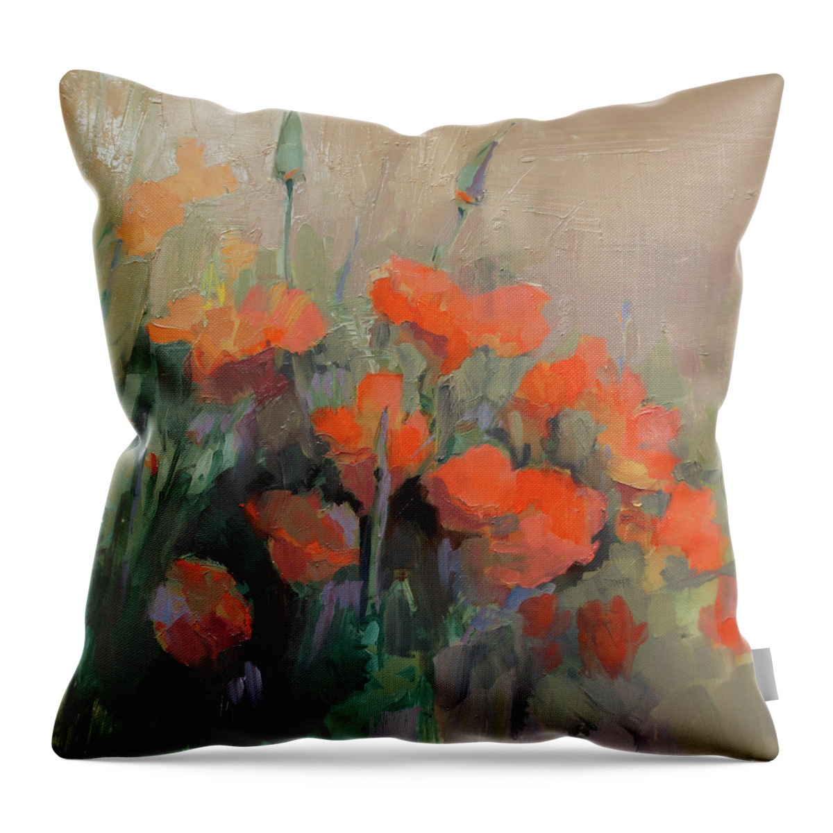 Floral Throw Pillow featuring the painting Orange Poppies by Cathy Locke