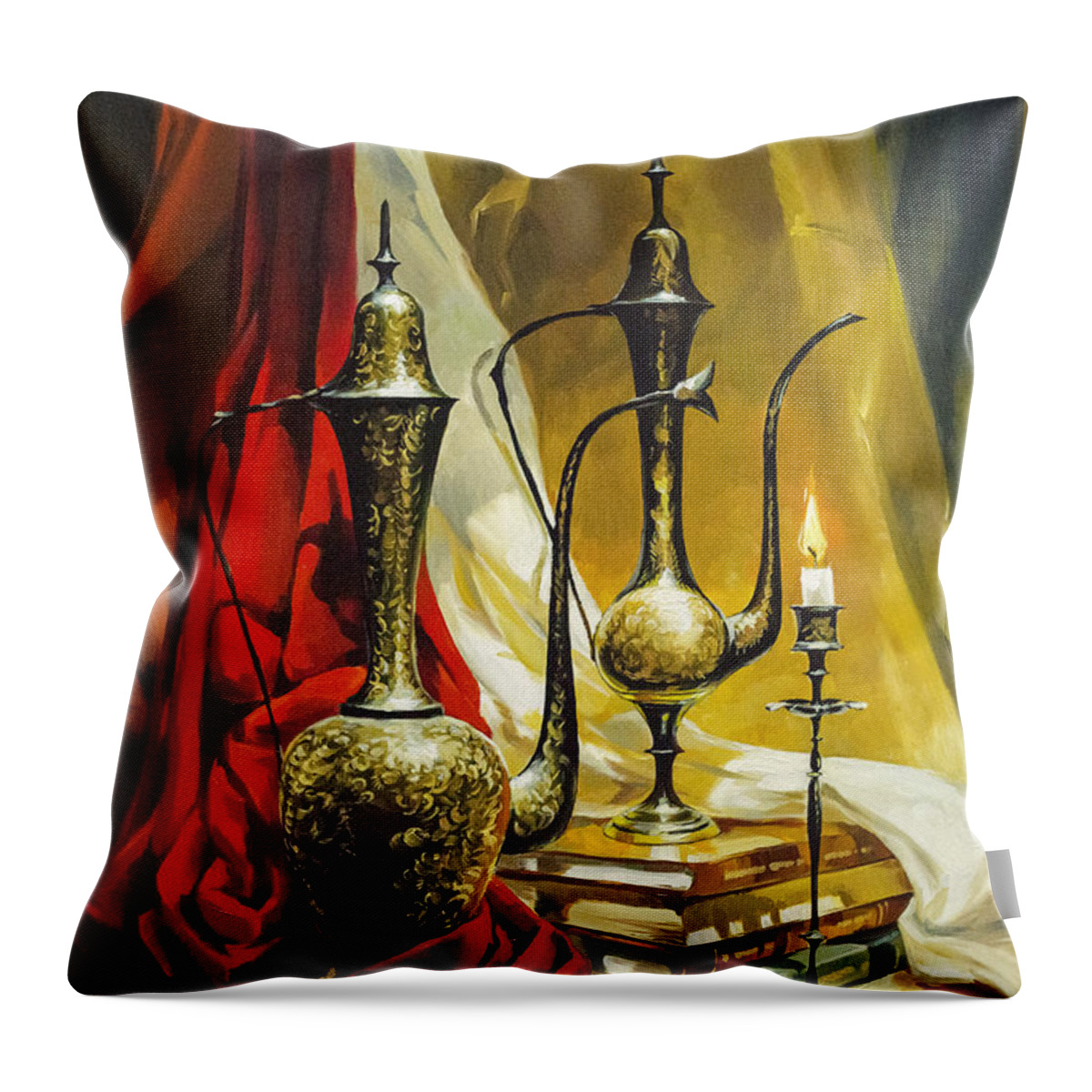 Maria Rabinky Throw Pillow featuring the painting Oriental Jugs by Maria Rabinky