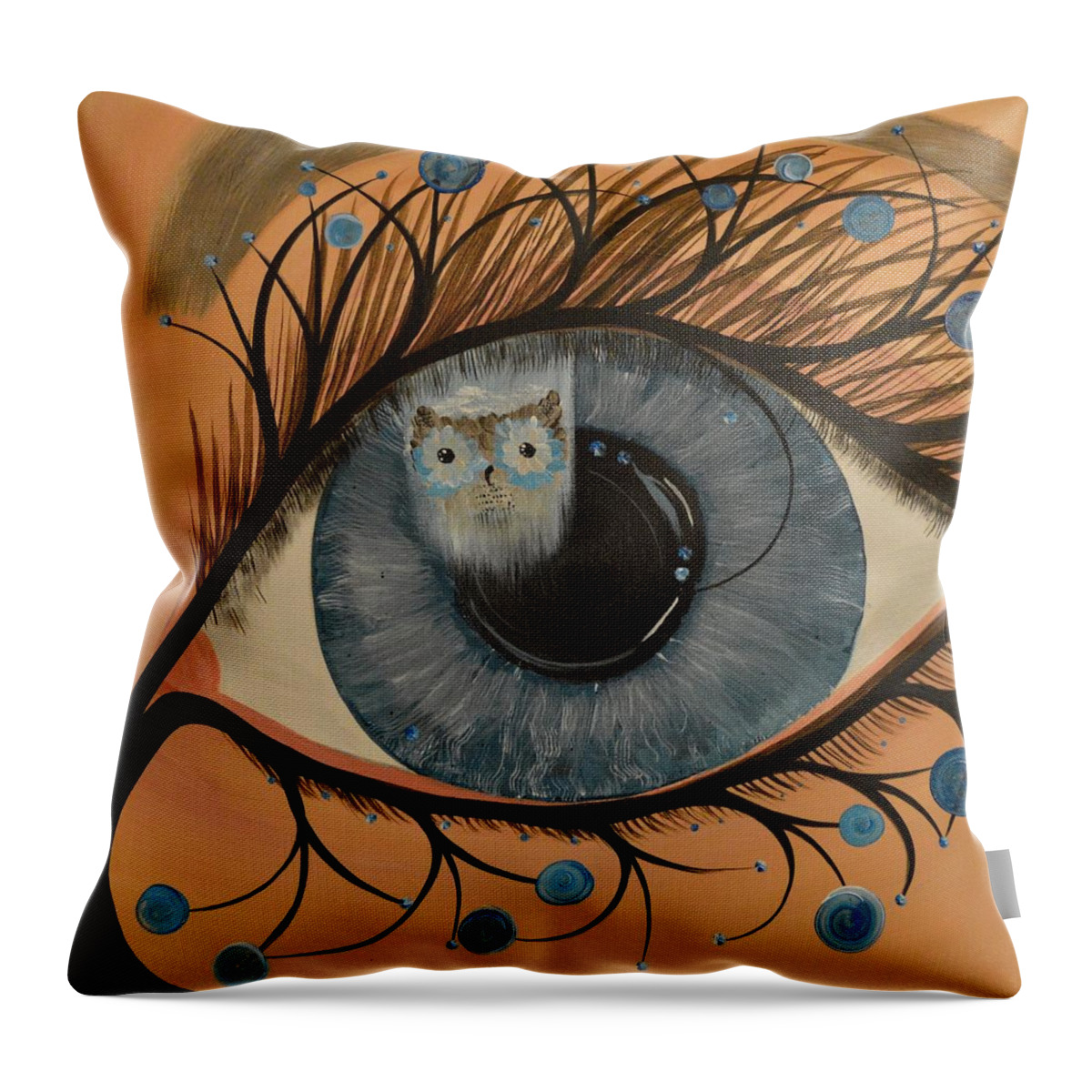 Dali Throw Pillow featuring the painting Original Acrylic Artwork By MiMi Stirn - HooMasters Collection HooDali #412 Mimi's Self Portrait by MiMi Stirn