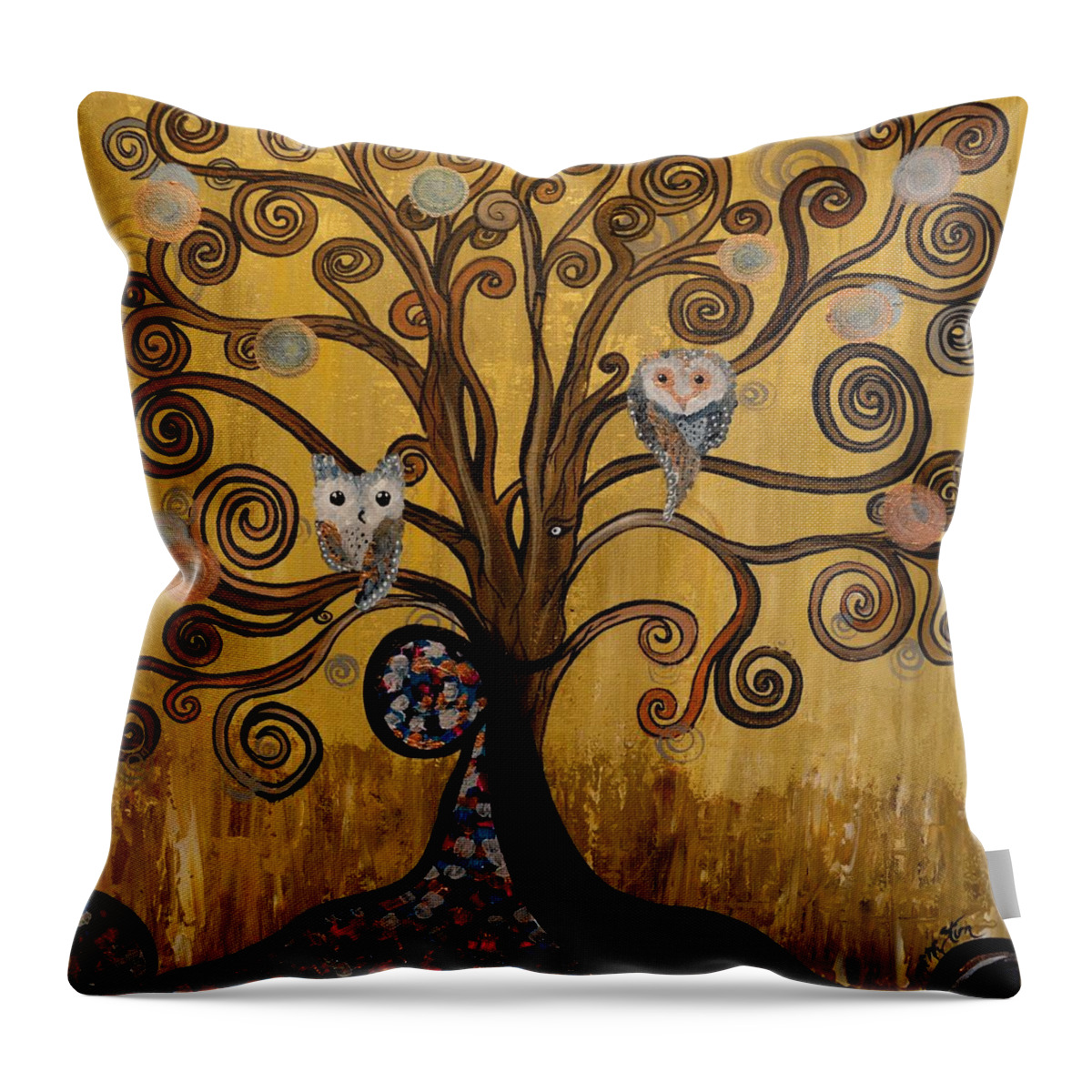 Surrealism Throw Pillow featuring the painting Original Acrylic Artwork By MiMi Stirn - HooMasters Collection -HooKlimt #414 by MiMi Stirn