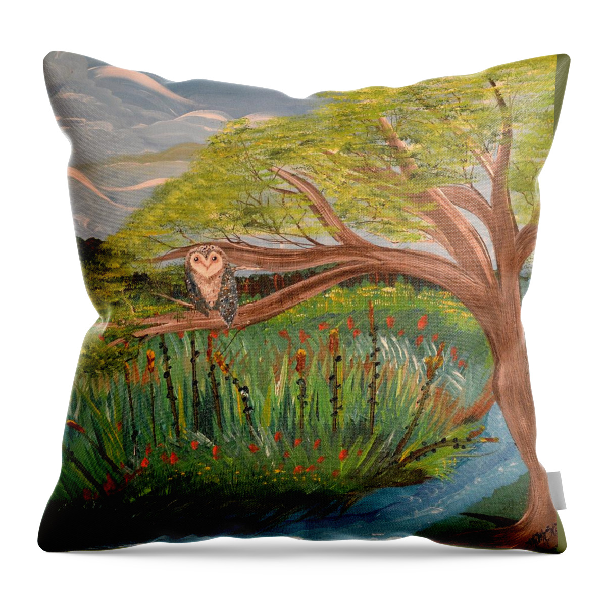 Monet Throw Pillow featuring the painting Original Acrylic Artwork By MiMi Stirn - HooMasters Collection HooMonet #413 by MiMi Stirn