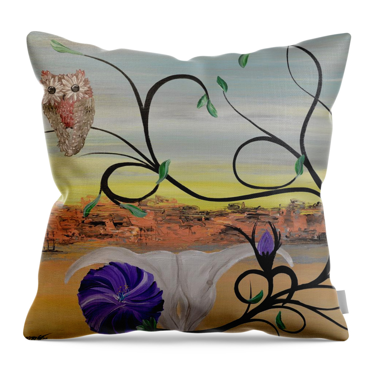 O'keeffe Throw Pillow featuring the painting Original Acrylic Artwork By MiMi Stirn - HooMasters Collection -HooO'keeffe #415 by MiMi Stirn