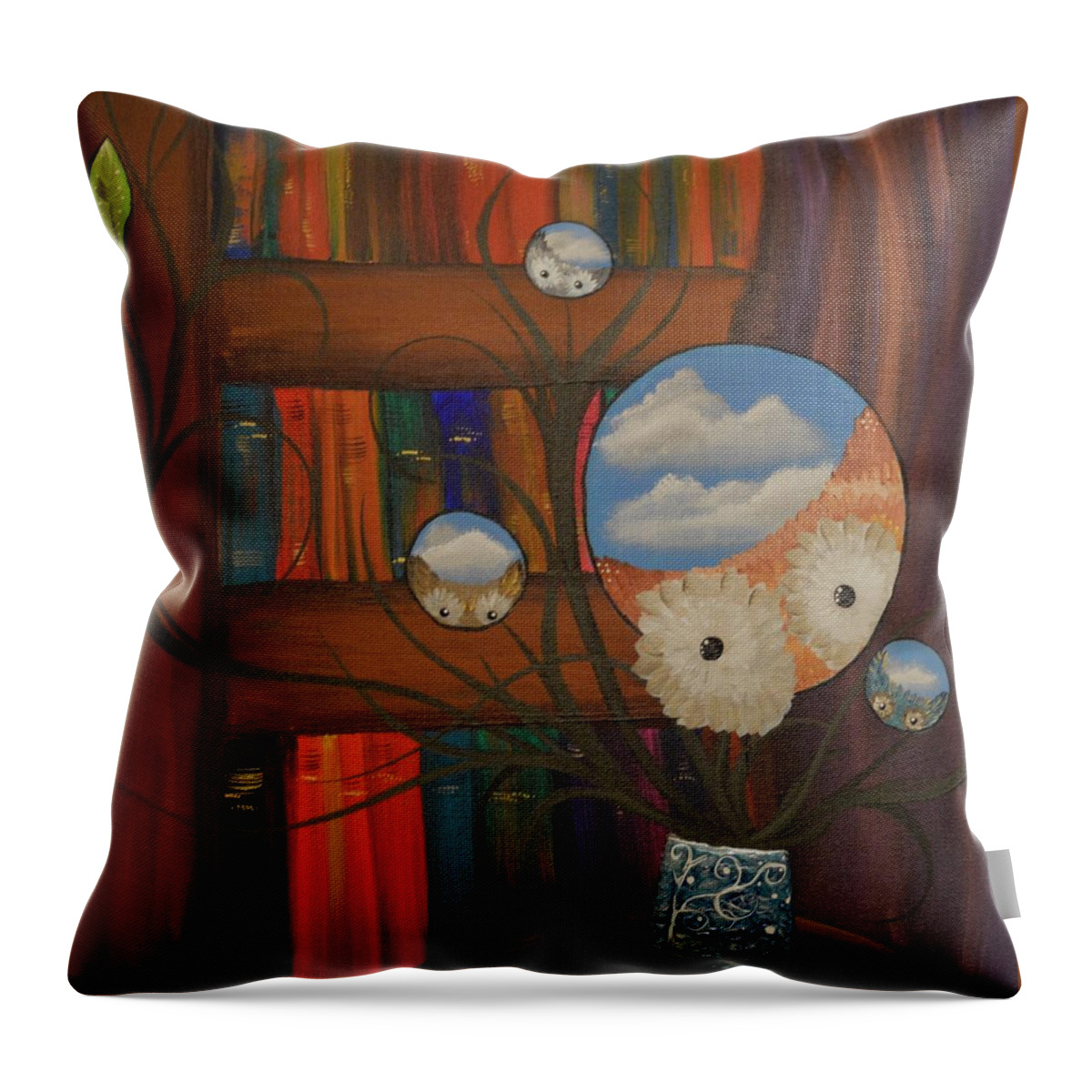 Owl Drawing Throw Pillow featuring the painting Original Artwork By MiMi Stirn - HooMasters Collection - Hoo Magritte #411 by MiMi Stirn