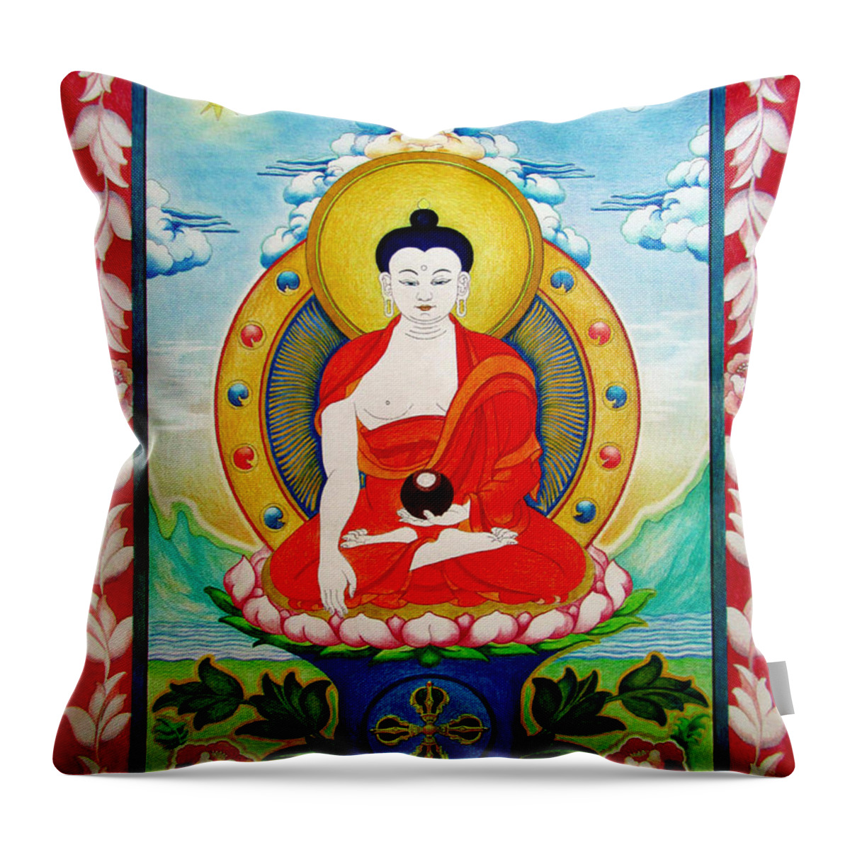 Buddha-nature Throw Pillow featuring the drawing Shakyamuni Buddha by Alexa Szlavics