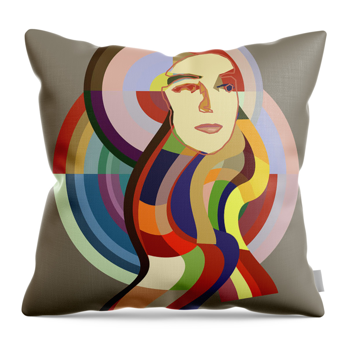 Sonia Delaunay Orphiste Tencc Throw Pillow featuring the digital art Orphiste - Pop Art Portrait of Sonia Delaunay by BFA Prints