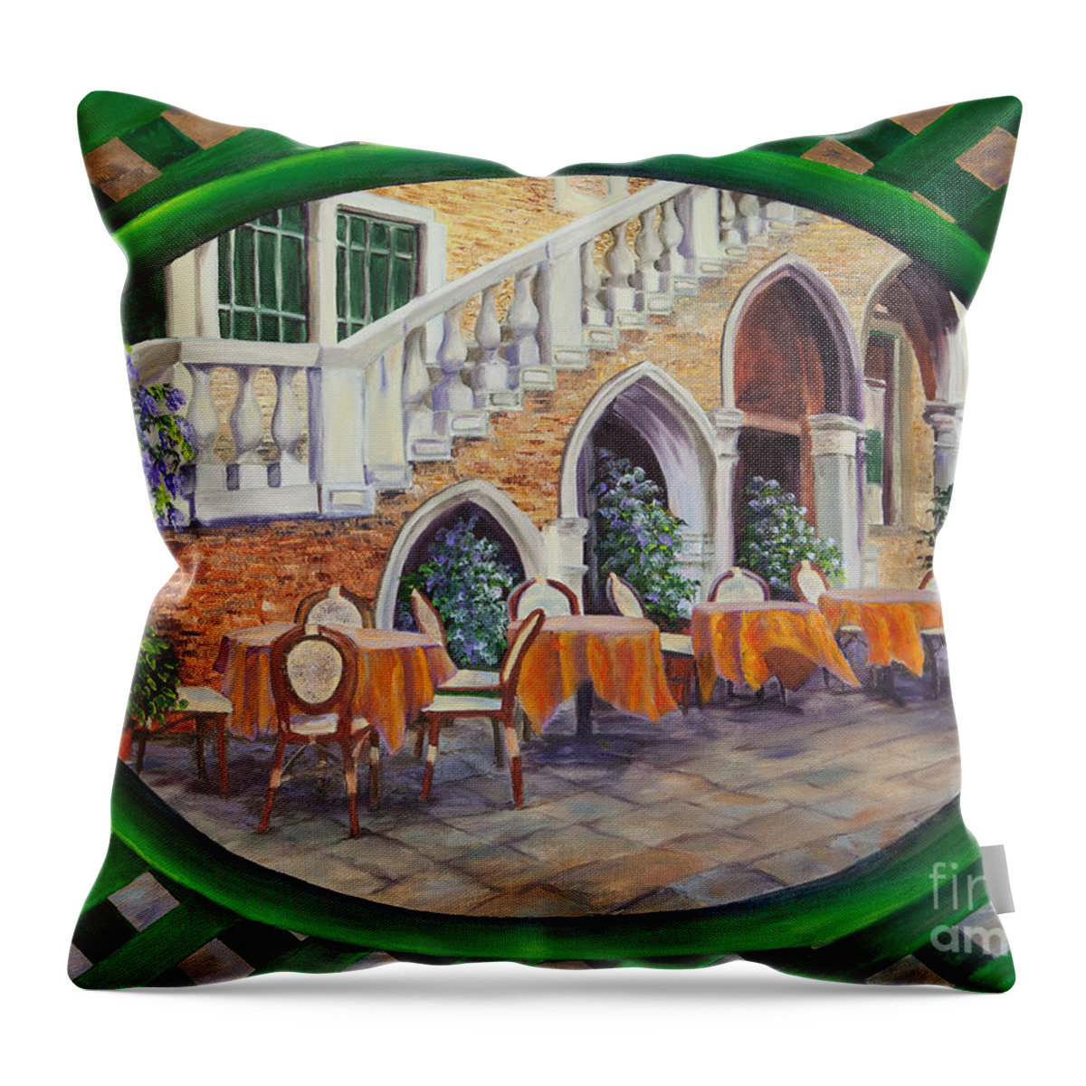 Venice Italy Art Throw Pillow featuring the painting Outdoor Cafe In Venice by Charlotte Blanchard