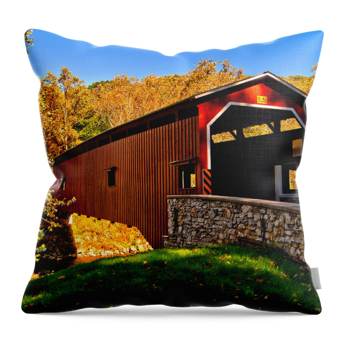 American Throw Pillow featuring the photograph Colemanville Covered Bridge by Nick Zelinsky Jr