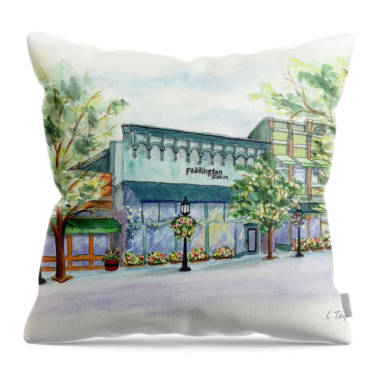Paddington Station Throw Pillow featuring the painting Paddington on Main by Lori Taylor