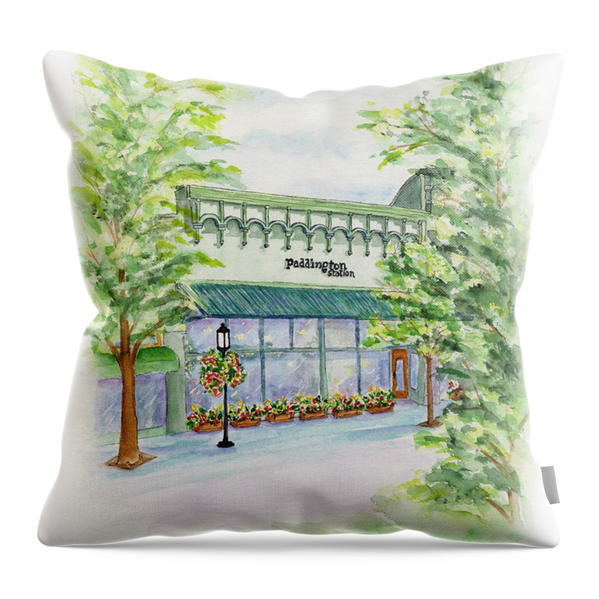 Paddington Station Gift Store Throw Pillow featuring the painting Paddington Station by Lori Taylor