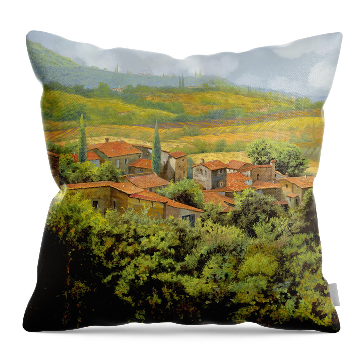 Tuscany Throw Pillow featuring the painting Paesaggio Toscano by Guido Borelli