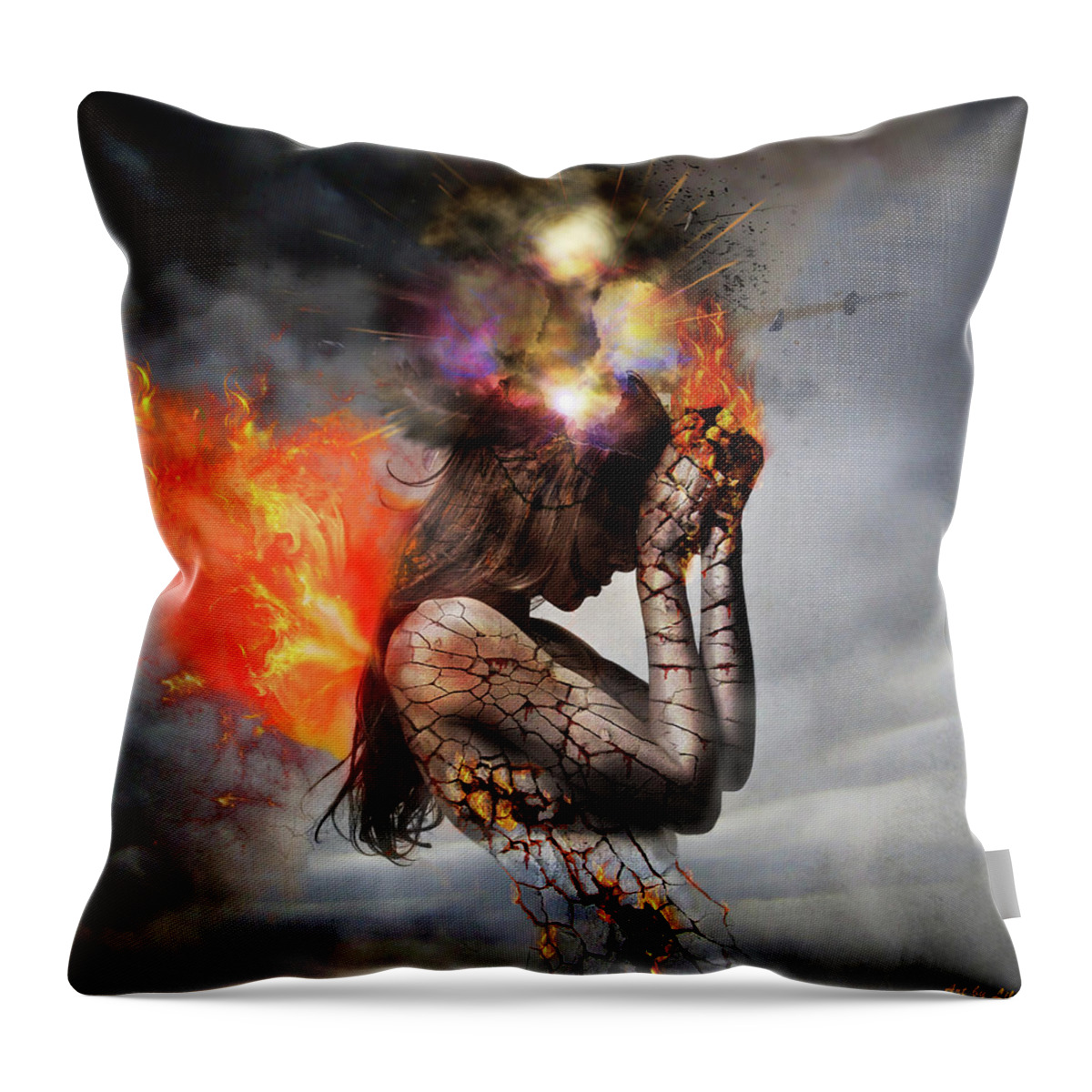 Woman In Pain Throw Pillow featuring the mixed media Pain by Lilia D