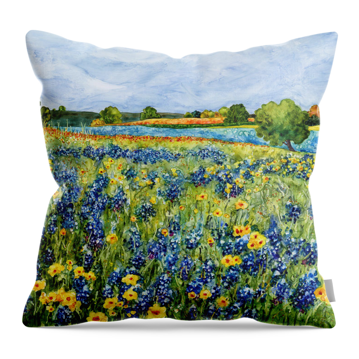 Bluebonnet Throw Pillow featuring the painting Painted Hills by Hailey E Herrera
