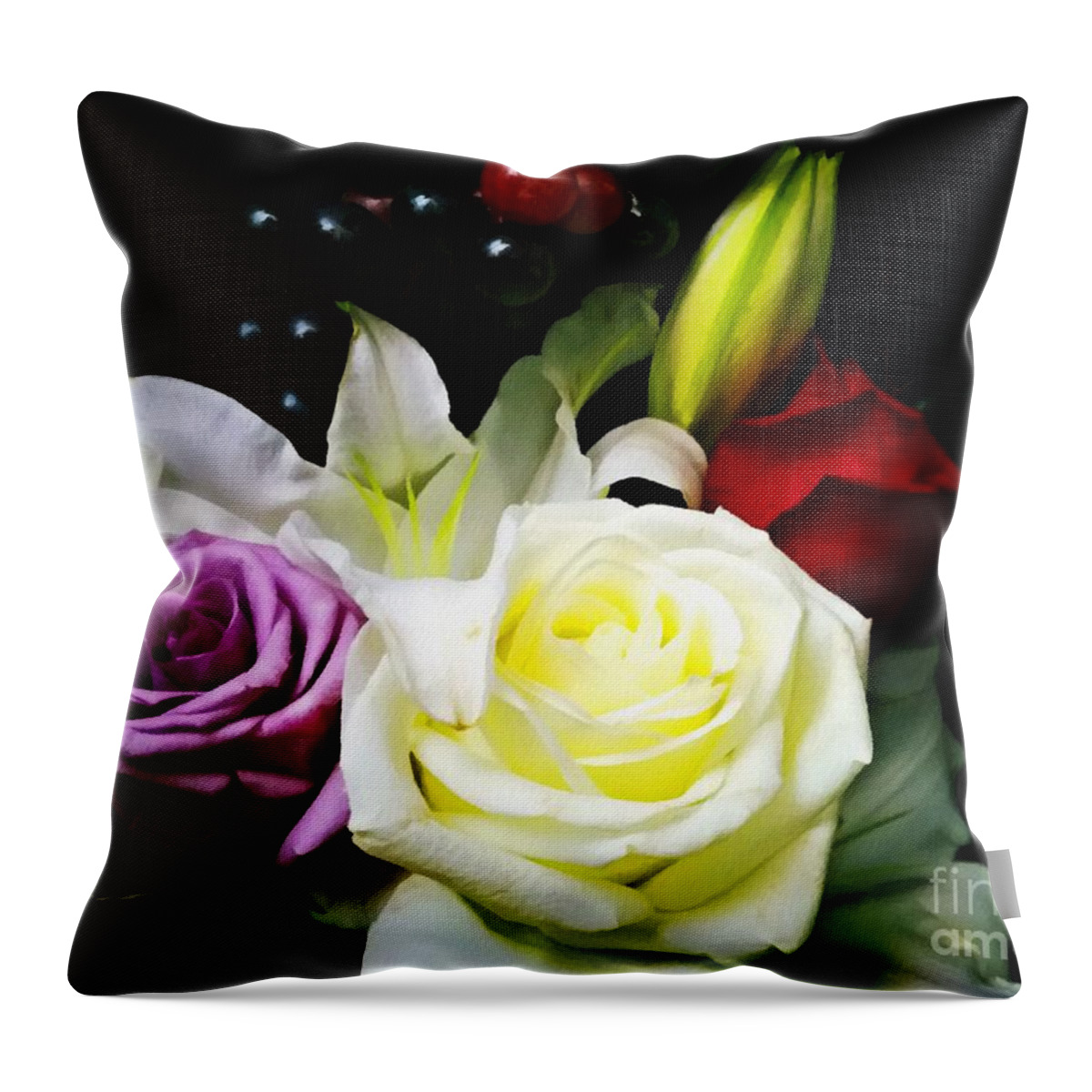 Painting Throw Pillow featuring the digital art Digital Painting Rose Bouquet Flower Digital Art by Delynn Addams