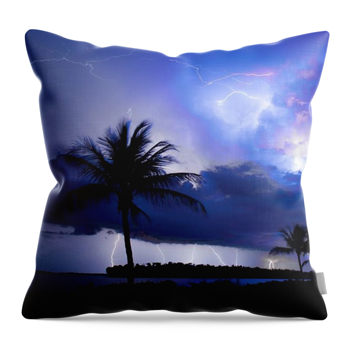 Lightning Throw Pillow featuring the photograph Palm Tree Nights by Quinn Sedam
