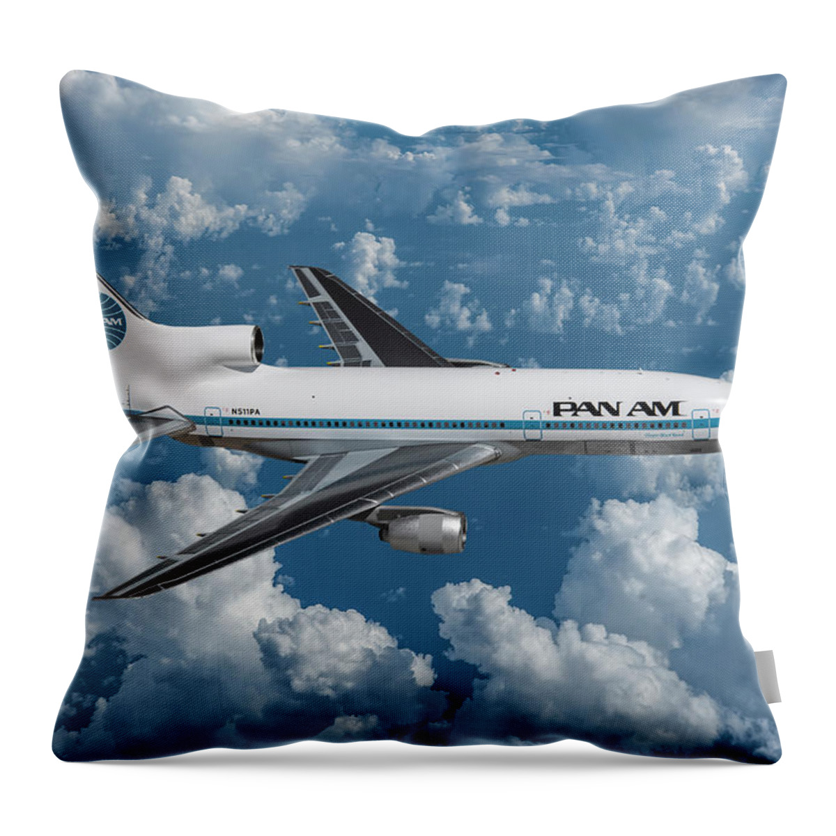 Pan American Airlines Throw Pillow featuring the digital art Pan Am Clipper Black Hawk by Erik Simonsen