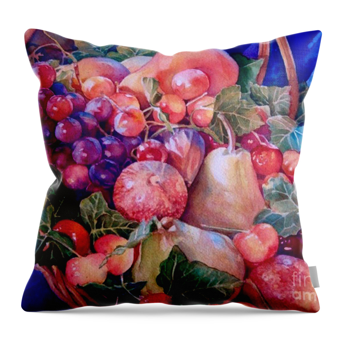 Basket Throw Pillow featuring the painting Panier de fruits by Francoise Chauray