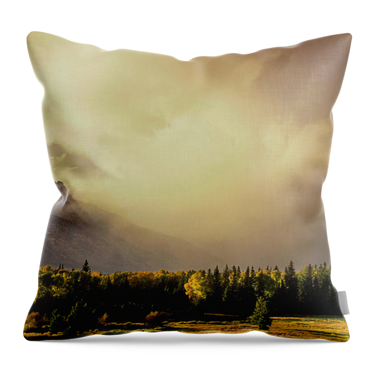 North America Throw Pillow featuring the photograph Panorama Clearing Storm over the Grand Tetons by Dave Welling