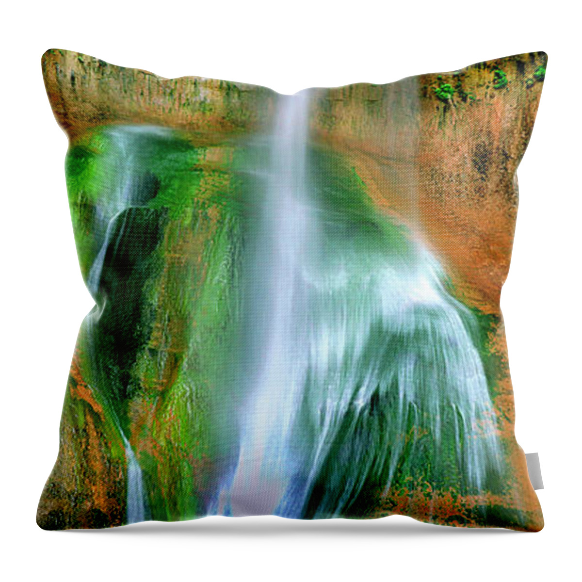 Utah Landscape Throw Pillow featuring the photograph Panorama Lower Calf Creek Falls Escalante NM Utah by Dave Welling