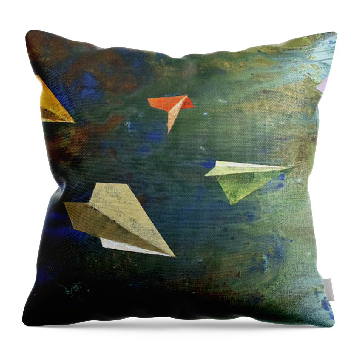 Origami Throw Pillow featuring the painting Paper Airplanes by Michael Creese
