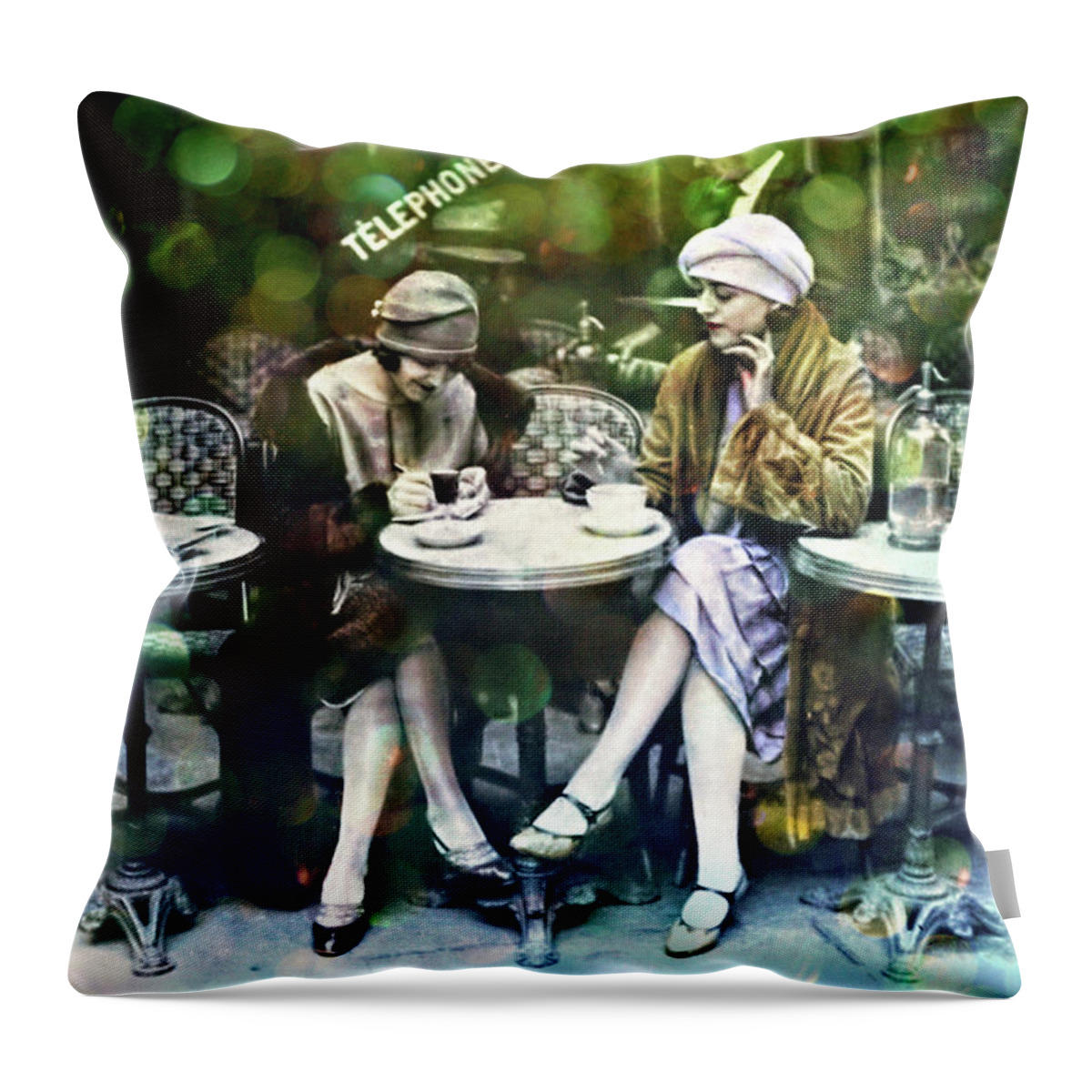 Vintage Print Throw Pillow featuring the photograph Paris Fashionista 1920 by Lilia D