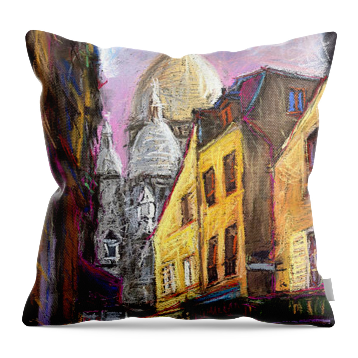 Cityscape Throw Pillow featuring the pastel Paris Montmartre 2 by Yuriy Shevchuk