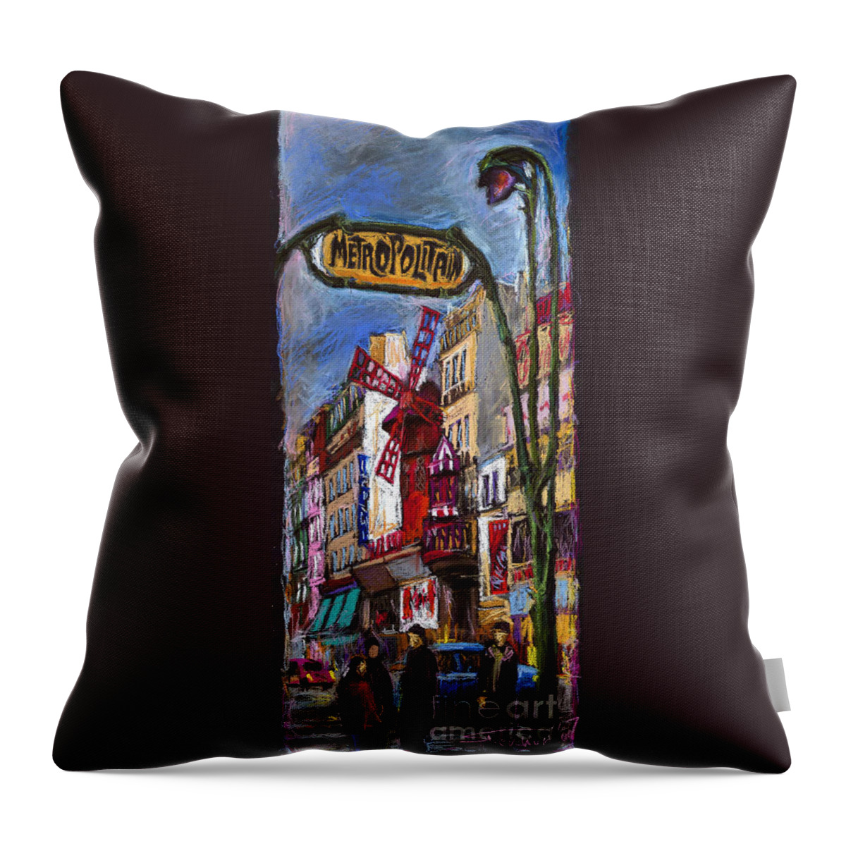 Cityscape Throw Pillow featuring the painting Paris Mulen Rouge by Yuriy Shevchuk