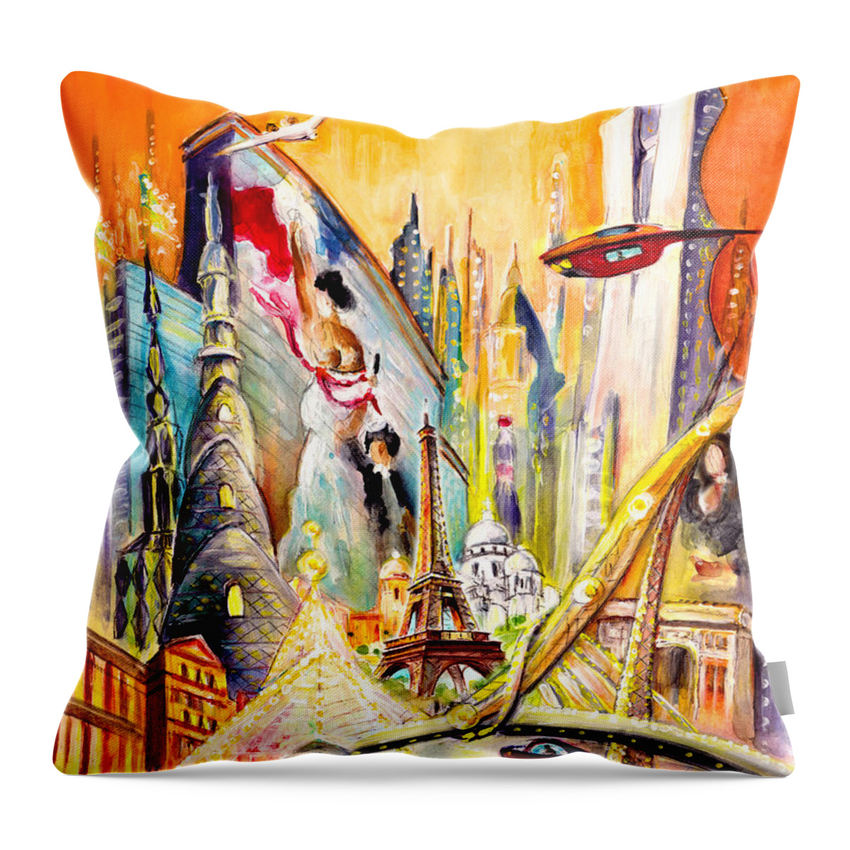 Europe Throw Pillow featuring the painting Paris Of Tomorrow by Miki De Goodaboom