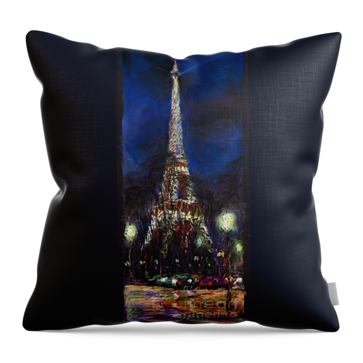 Pastel Throw Pillow featuring the painting Paris Tour Eiffel by Yuriy Shevchuk
