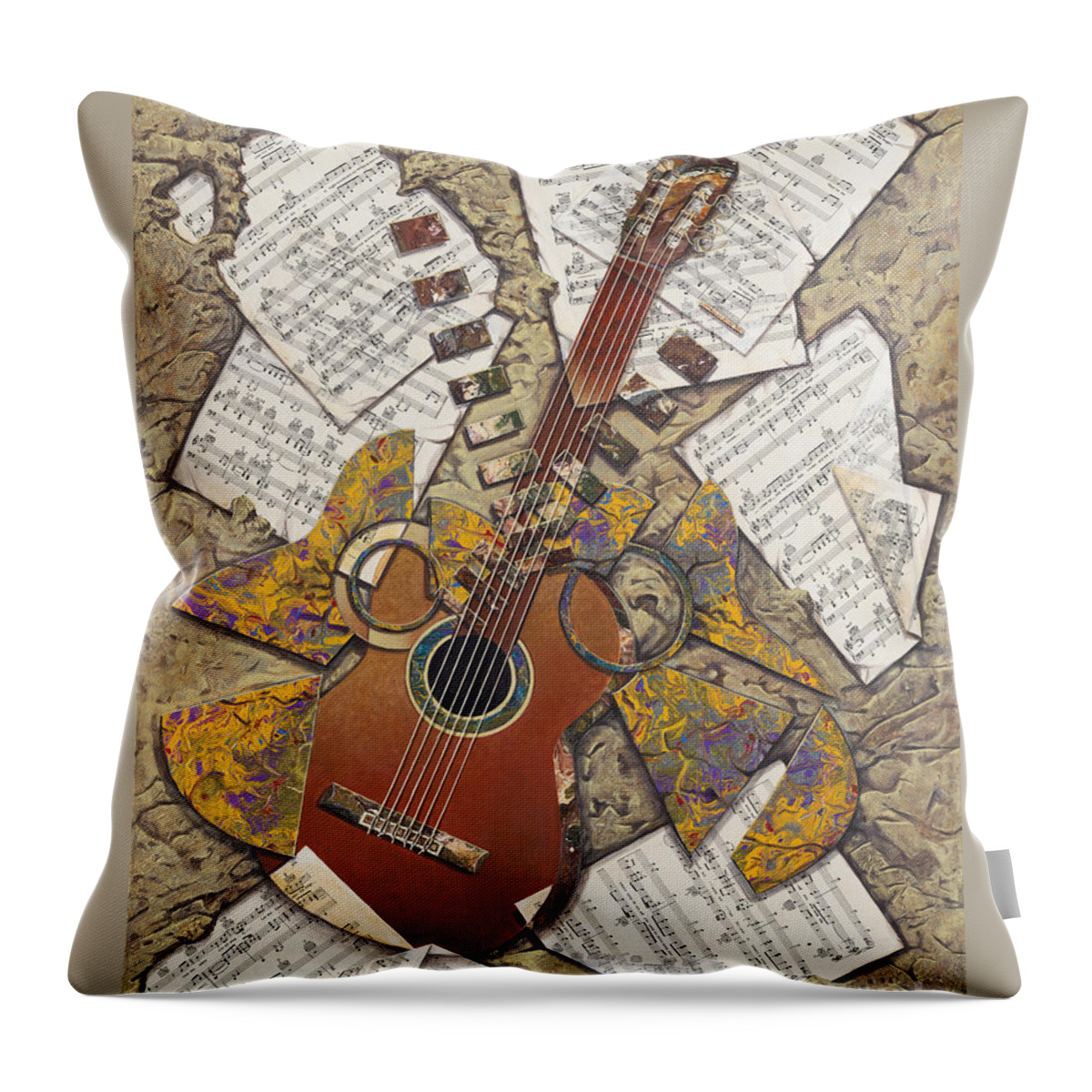 Collage Throw Pillow featuring the painting Partituras by Ricardo Chavez-Mendez