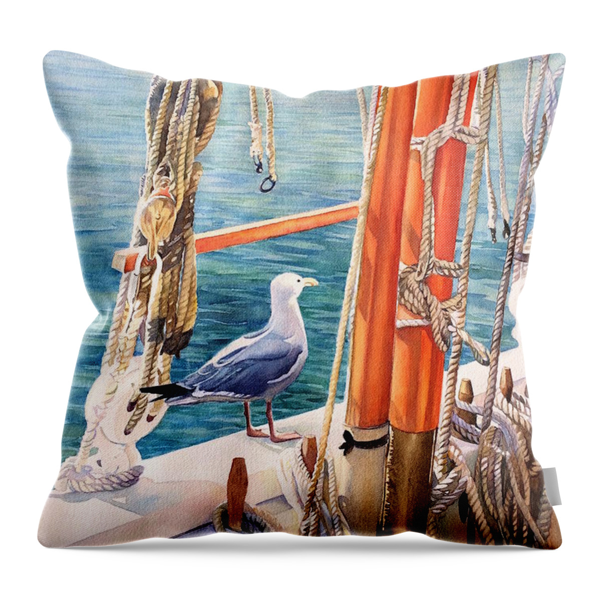 Sailing Throw Pillow featuring the painting La Mouette3_Passager Clandestin by Francoise Chauray