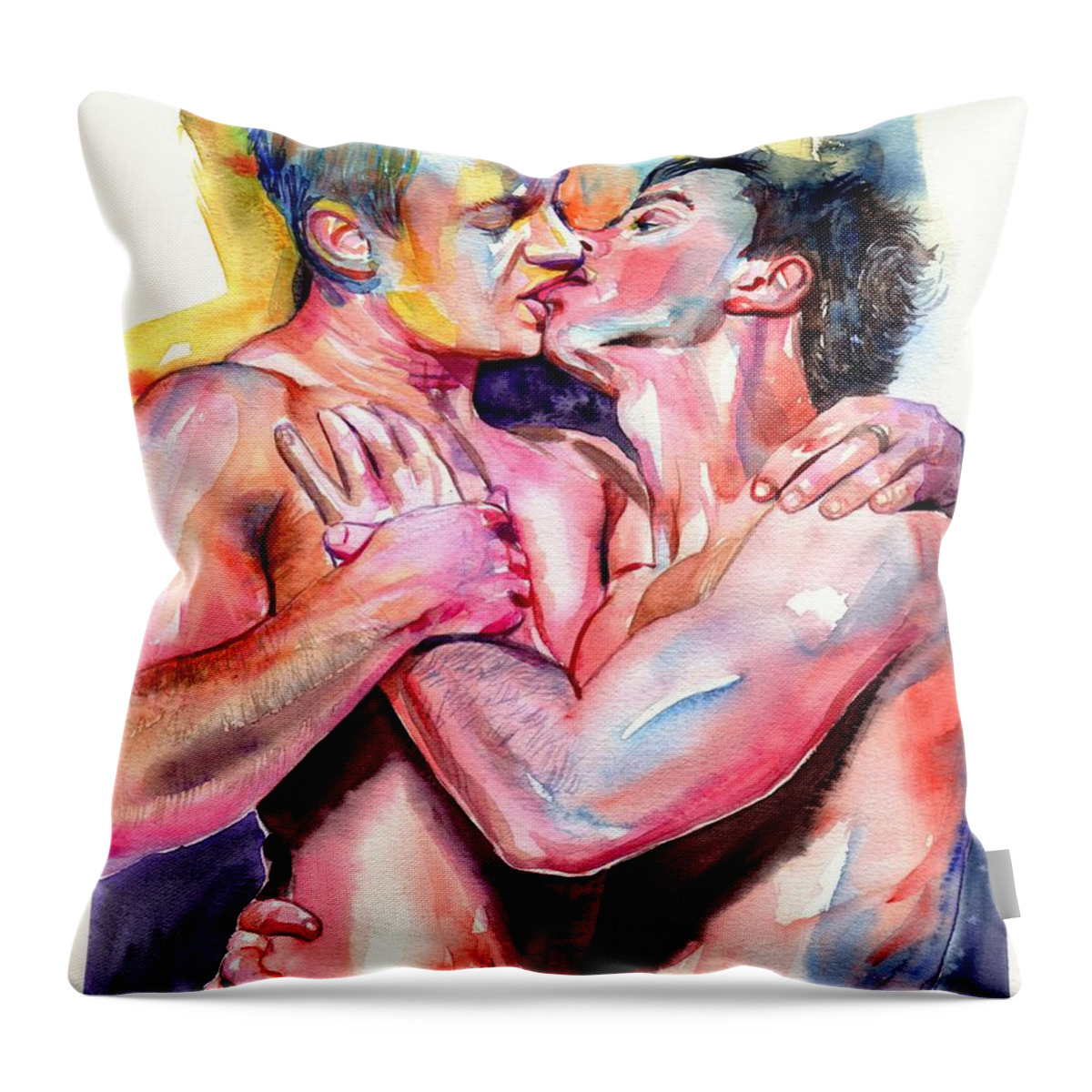 Love Throw Pillow featuring the painting Passionate Kiss watercolor by Suzann Sines