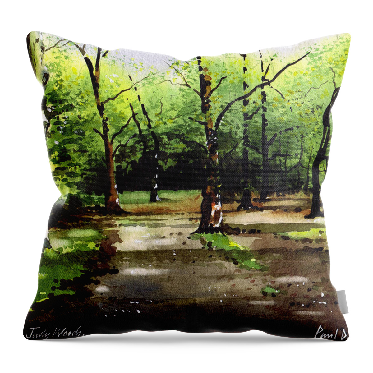 Woods Throw Pillow featuring the painting Path Through Judy Woods by Paul Dene Marlor