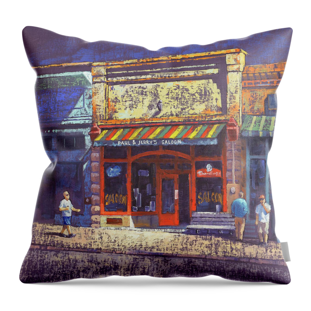 Paul And Jerrys Throw Pillow featuring the painting Paul and Jerrys Saloon by Cody DeLong