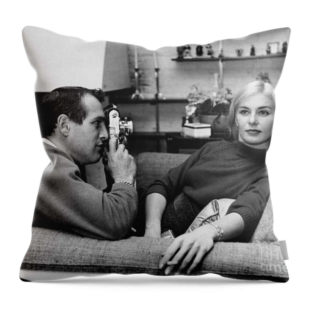 Actress Throw Pillow featuring the photograph Paul Newman and Joanne Woodward by Louis Goldman