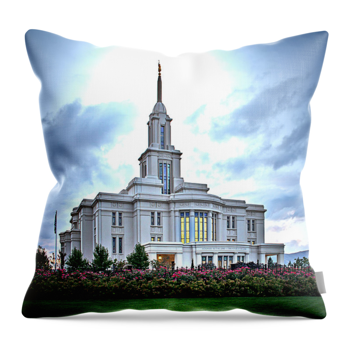 Payson Throw Pillow featuring the digital art Payson Temple by K Bradley Washburn