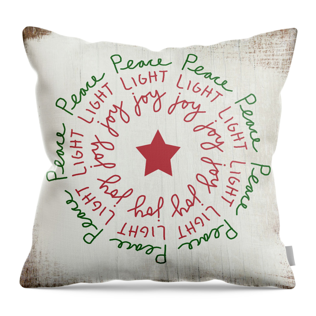 Peace Throw Pillow featuring the mixed media Peace Light Joy Wreath- Art by Linda Woods by Linda Woods