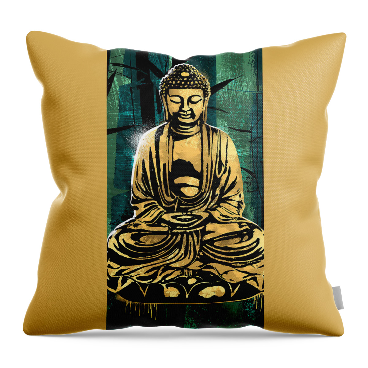 Buddha Throw Pillow featuring the digital art Peace of Gold by Canvas Cultures