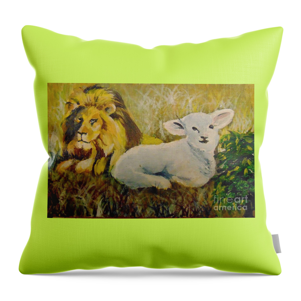 Lion Throw Pillow featuring the painting Peace by Saundra Johnson