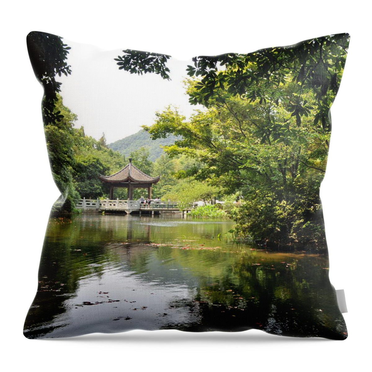 Lake Throw Pillow featuring the photograph Peaceful Lake of Li'an Temple by Jason Chu
