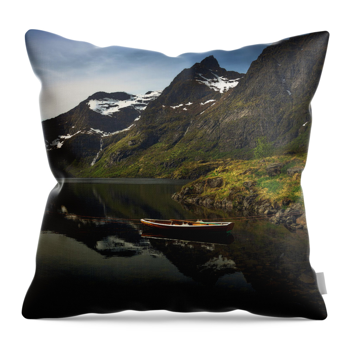 Boat Throw Pillow featuring the photograph Peaceful Lofoten by Tor-Ivar Naess