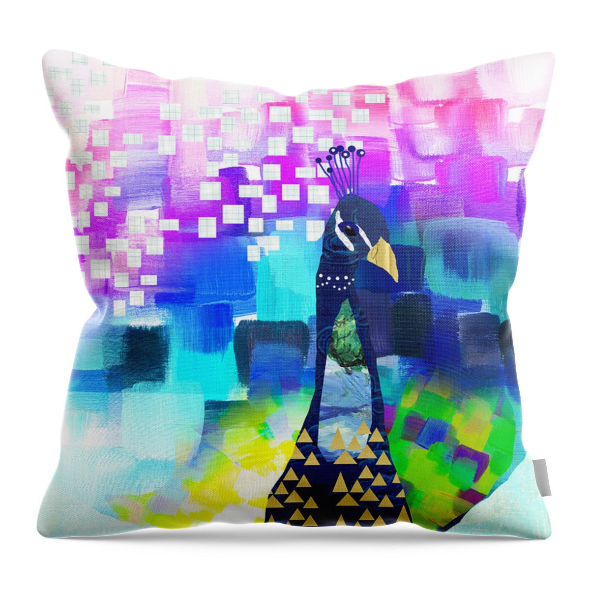 Peacock Collage Throw Pillow featuring the mixed media Peacock Collage by Claudia Schoen