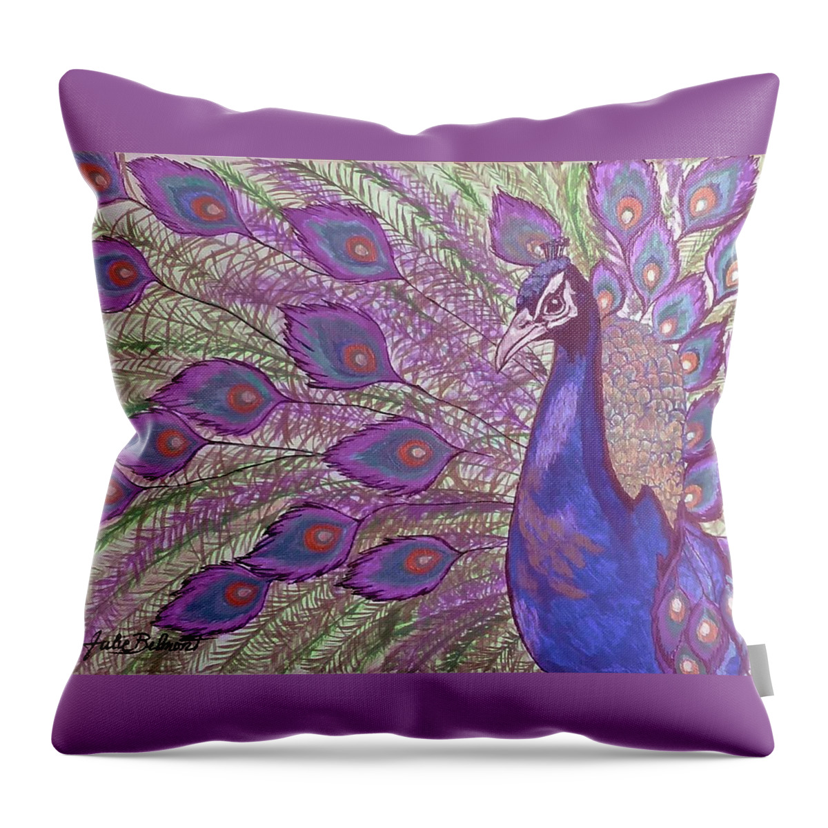 Proud Peacock Throw Pillow featuring the painting Peacock Pride by Julie Belmont