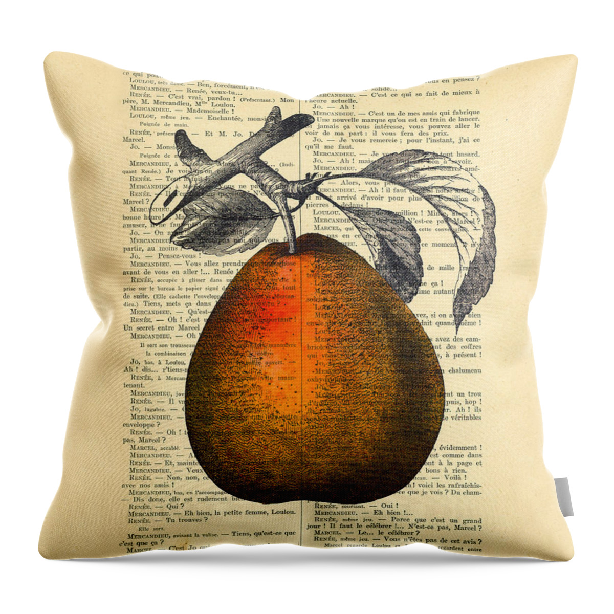 Pear Throw Pillow featuring the digital art Pear Fruit Kitchen Decor by Madame Memento