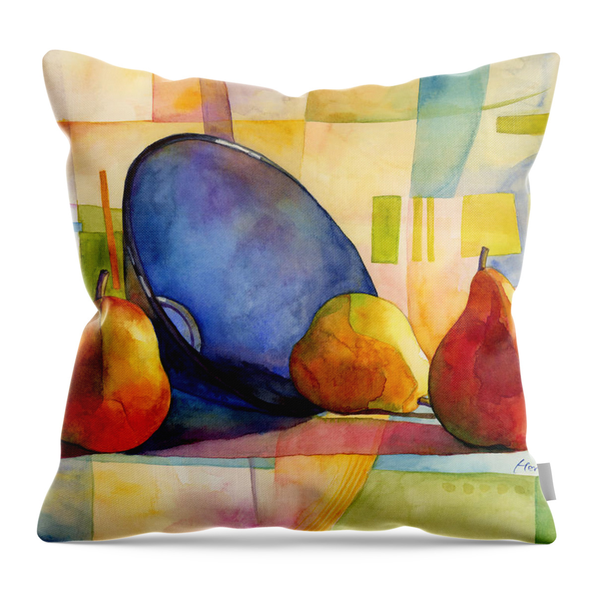 Pear Throw Pillow featuring the painting Pears and Blue Bowl by Hailey E Herrera